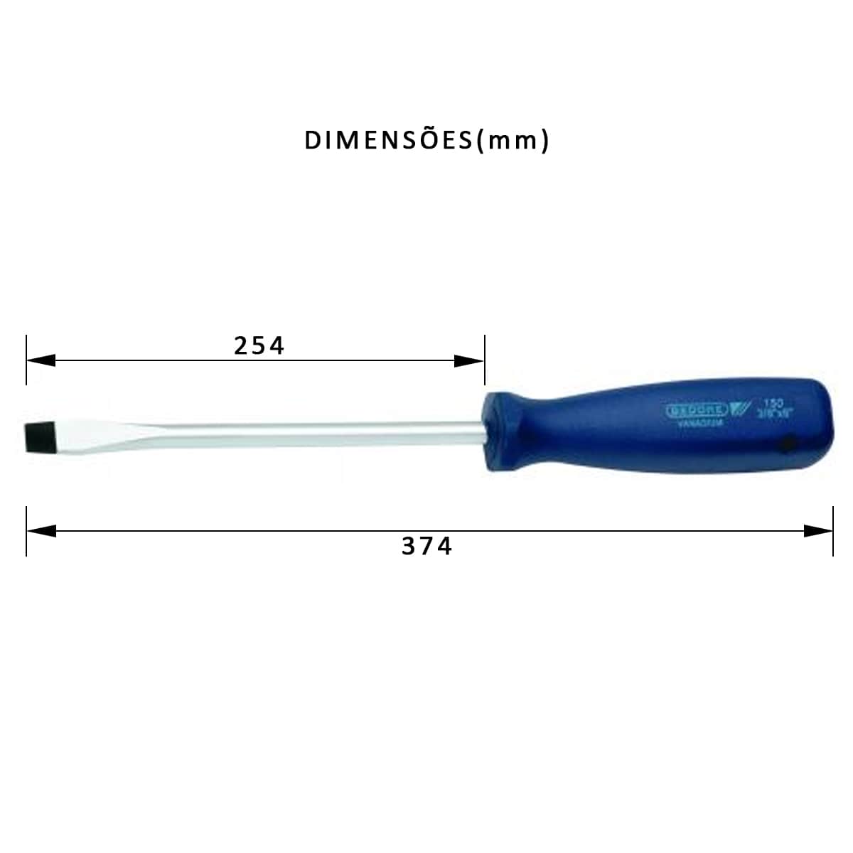 Chave Fenda Simples 3/8X10 Polegadas 9,53X254Mm Cabo Ergonômico Azul 036.240 - Gedore