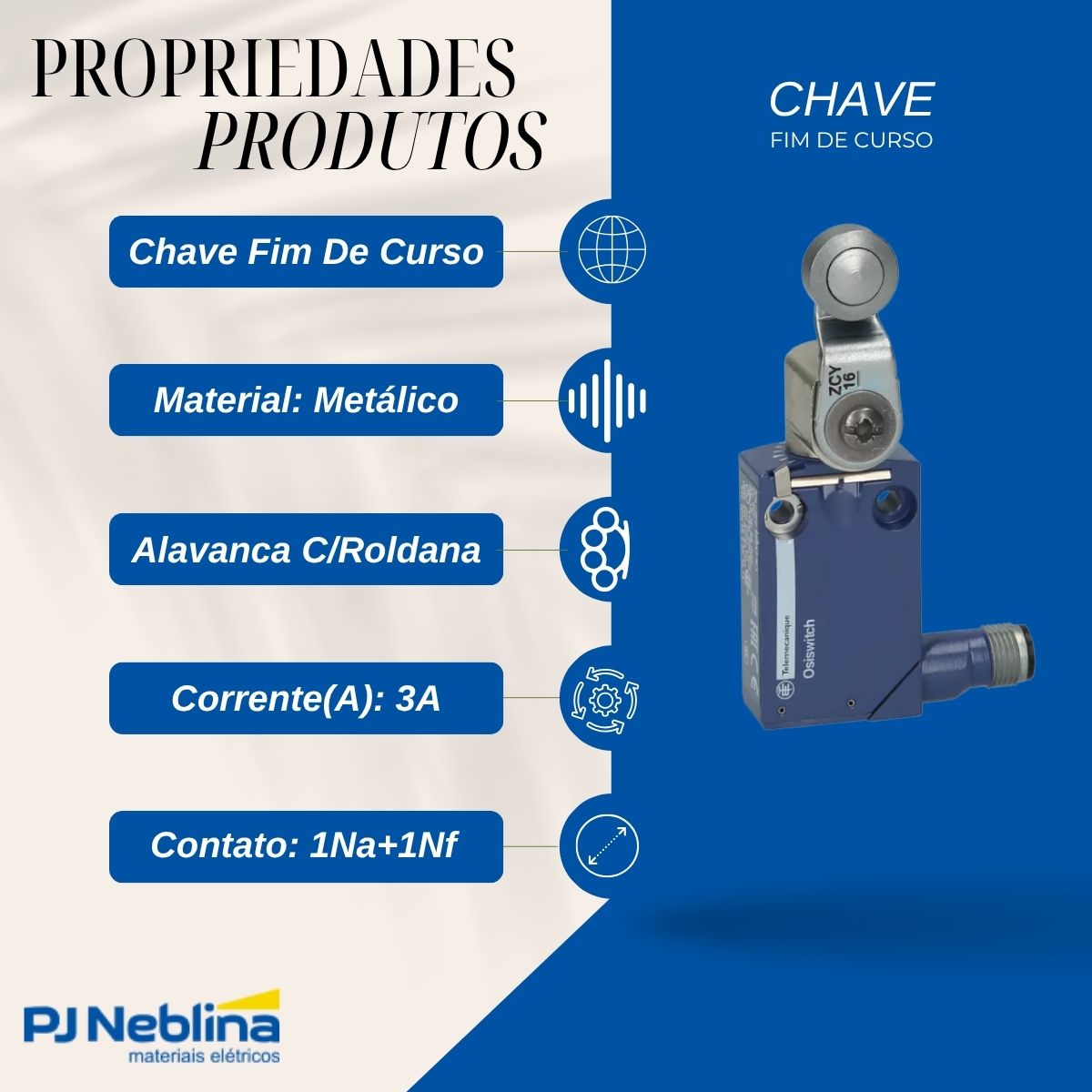 Chave Fim De Curso Alavanca C/Roldana 3A 1Na+1Nf - Telemecanique