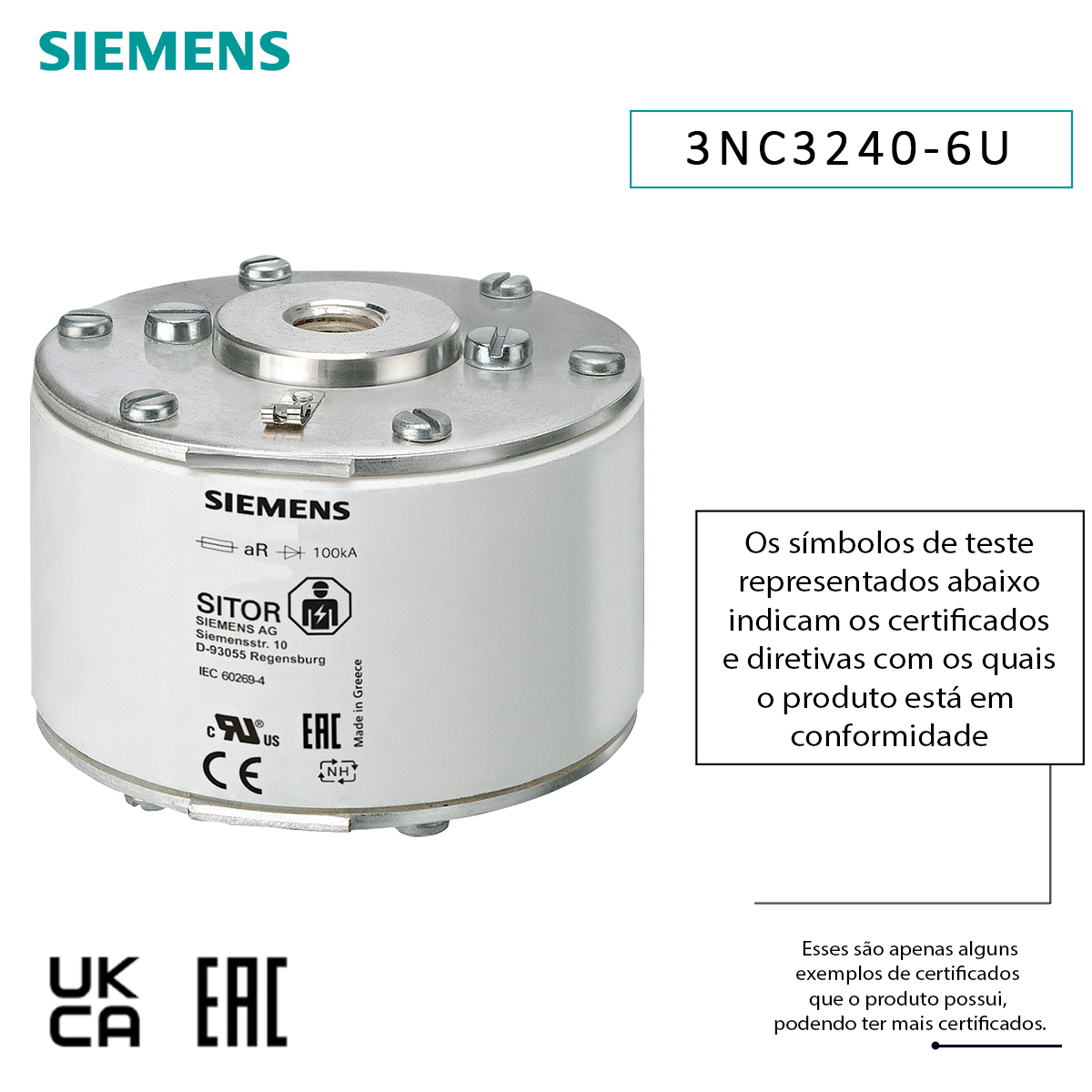Fusível Sitor Nh03 Ultra Rápido Ar 900A 690V 100Ka T-3 Siemens