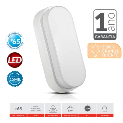 Luminária Tartaruga Led Sobrepor Hummer Branco 12W Bivolt 3000K Luz Amarela - Avant