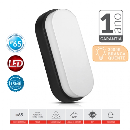 Luminária Tartaruga Led Sobrepor Hummer Preto 12W Bivolt 3000K Luz Amarela - Avant