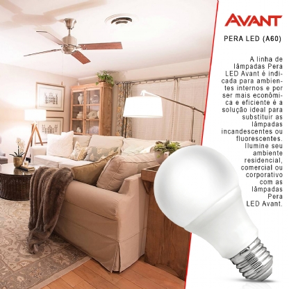 Kit 6 Lâmpada Led Bulbo A60 9W Bivolt E27 6500K Luz Branca - Avant