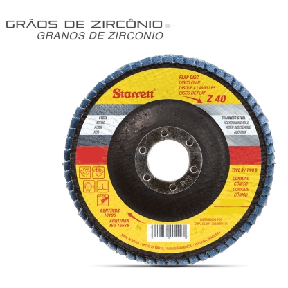 Disco Flap 4.1/2 115mm Furo 7/8 22,23mm Gr. 120 Fibra Vidro Cônico Tipo B - Starrett