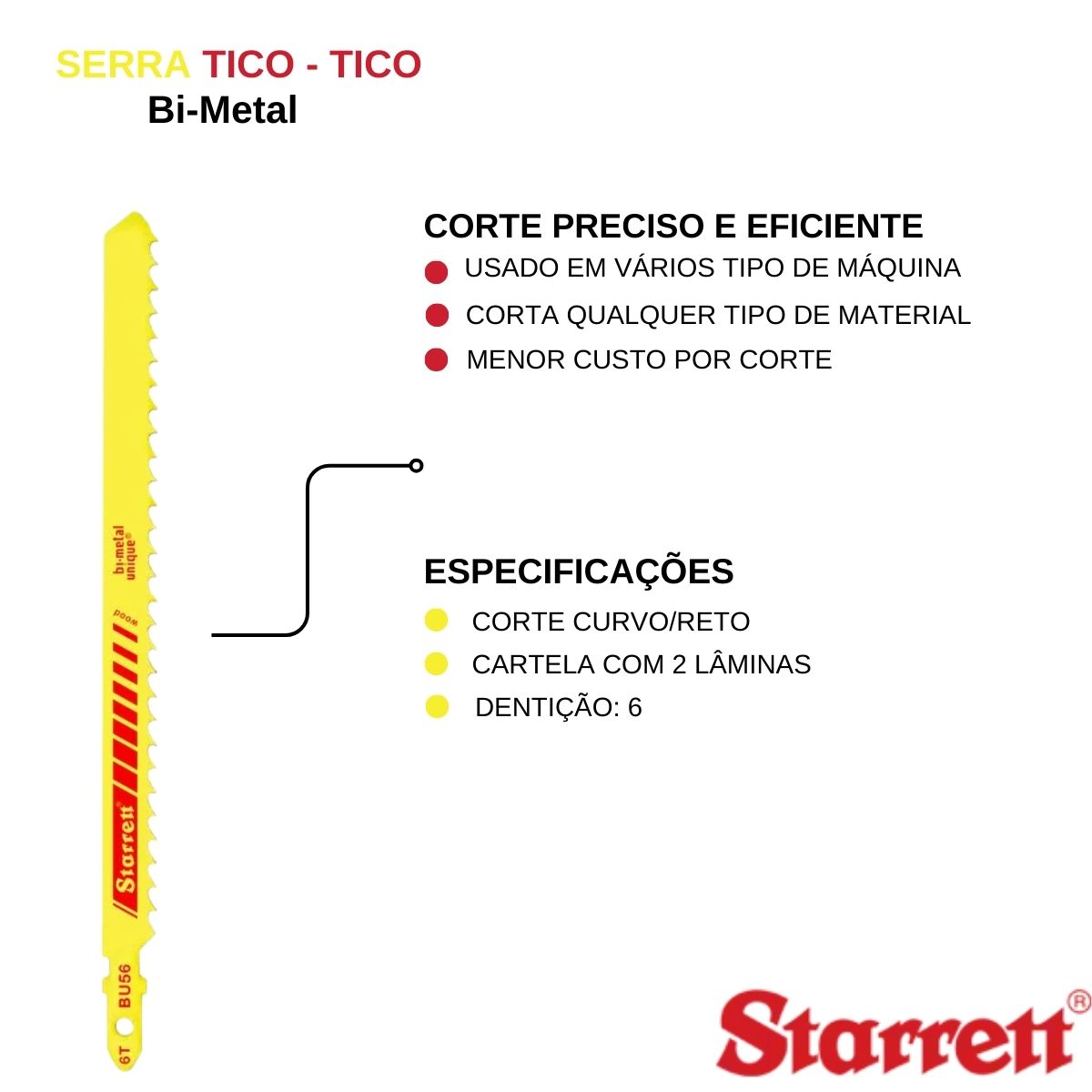 Serra Tico-Tico Bi-Metal 125Mm 6D Bu56 Fresada/Travada (Pacote Com 5 Peças) BU56 Starrett