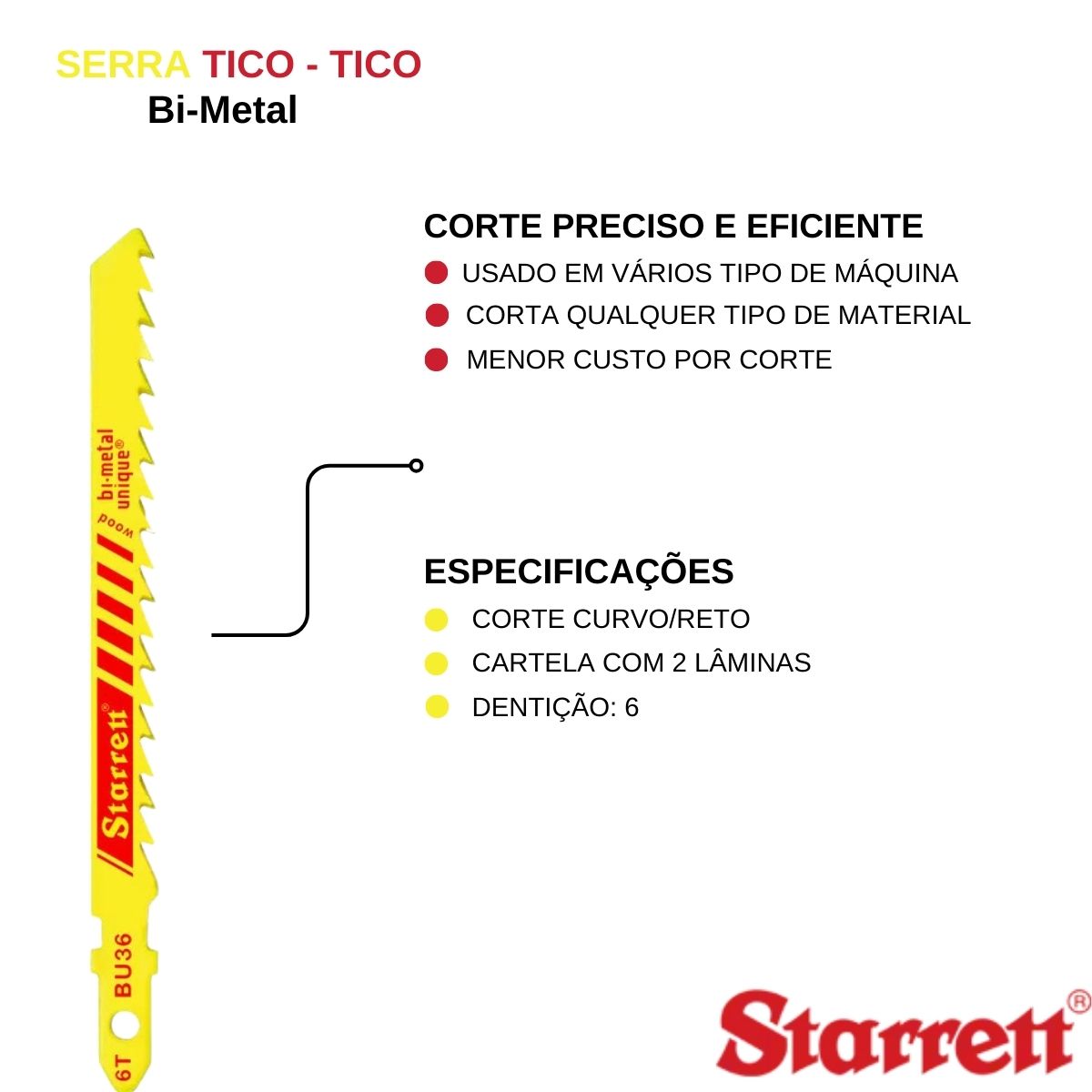 Serra Tico-Tico Bi-Metal 75Mm 6D Bu36 Pacote Com 5 Peças BU36 Starrett