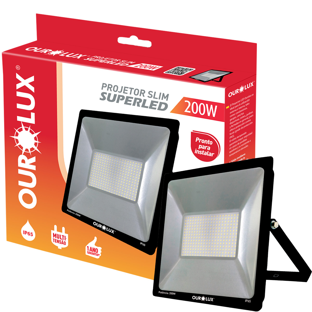 Projetor Led Slim 200W Bivolt 6500K Luz Branca Preto 15000H 03269 - Ourolux