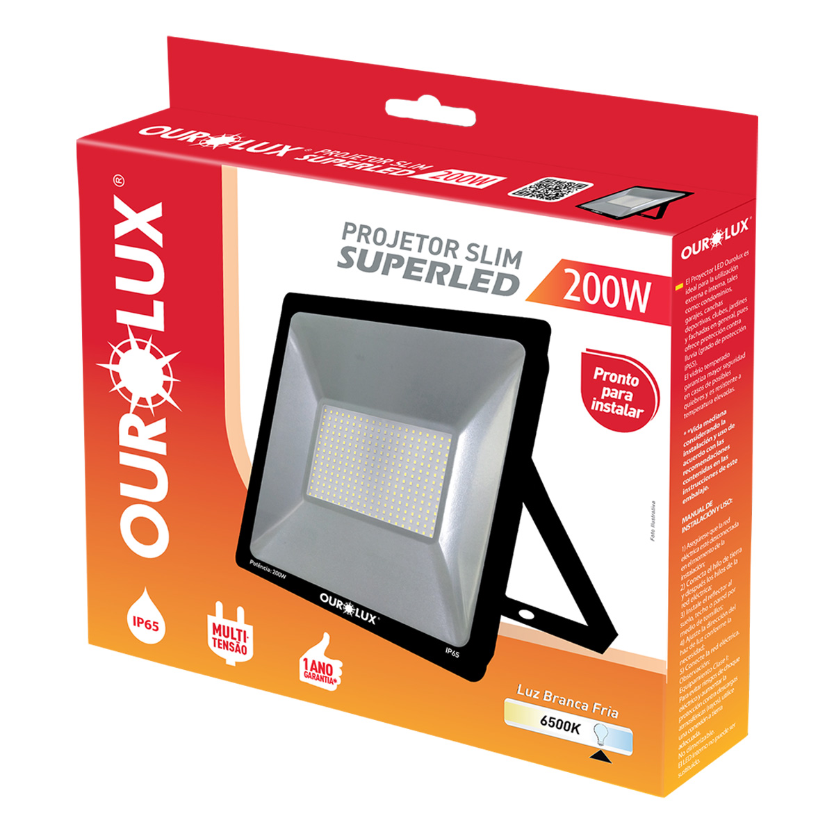 Projetor Led Slim 200W Bivolt 6500K Luz Branca Preto 15000H 03269 - Ourolux