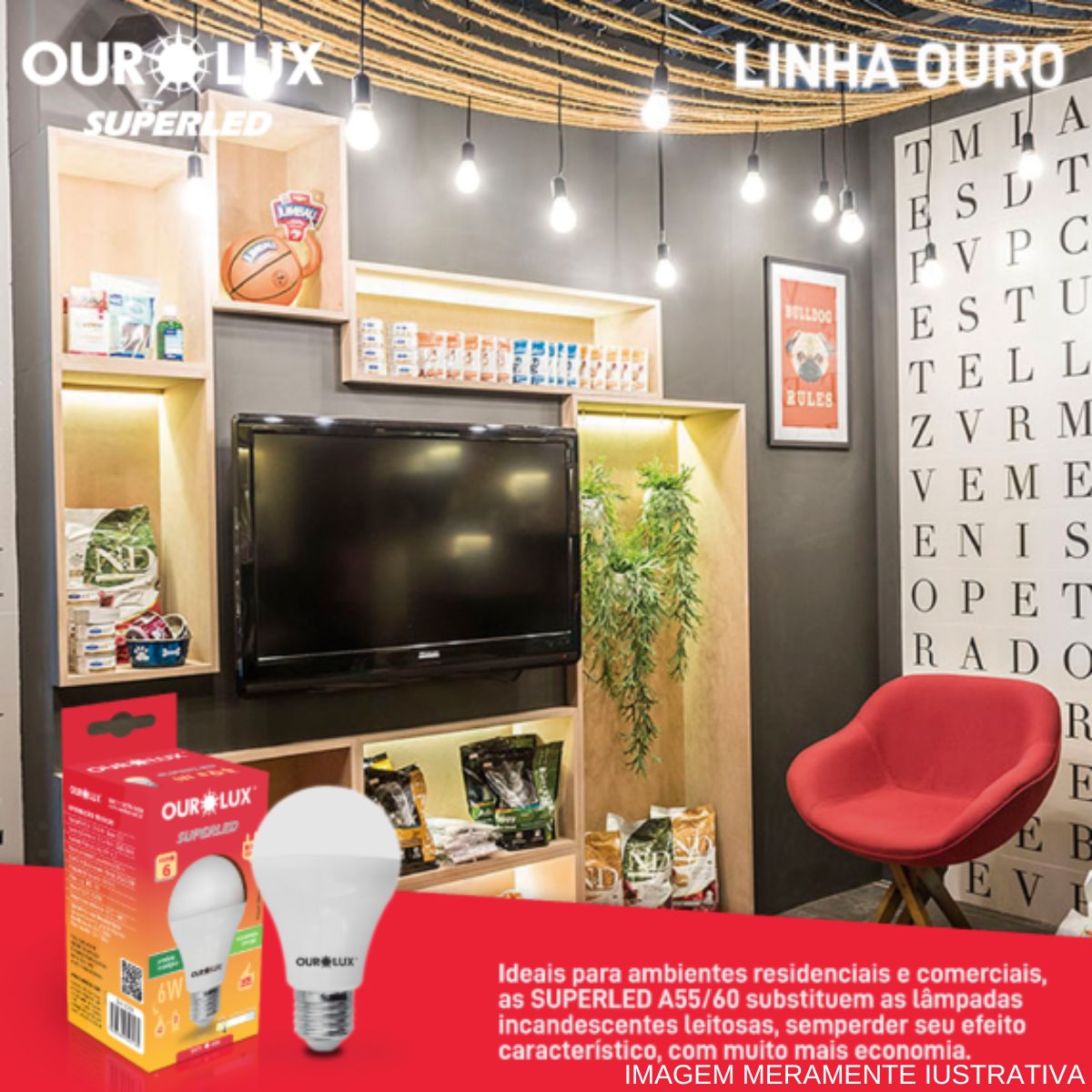 Lâmpada Led Bulbo A55 6W Bivolt 3000K Luz Amarela 560Lm Superled - Ourolux