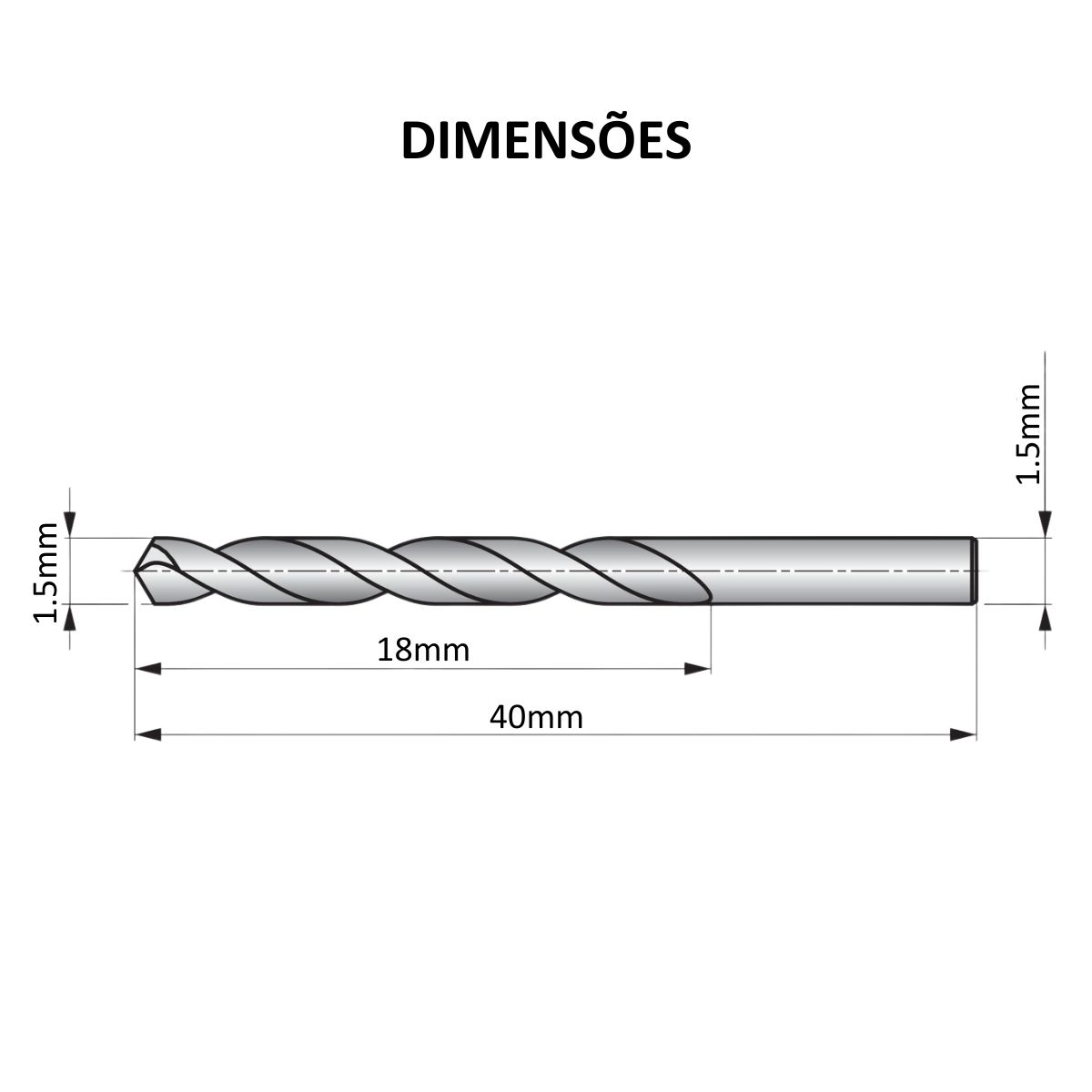 Broca Aço Rápido (HSS) HP DIN 338 Para Metal 1,50Mm 40Mm Brilhante Dormer