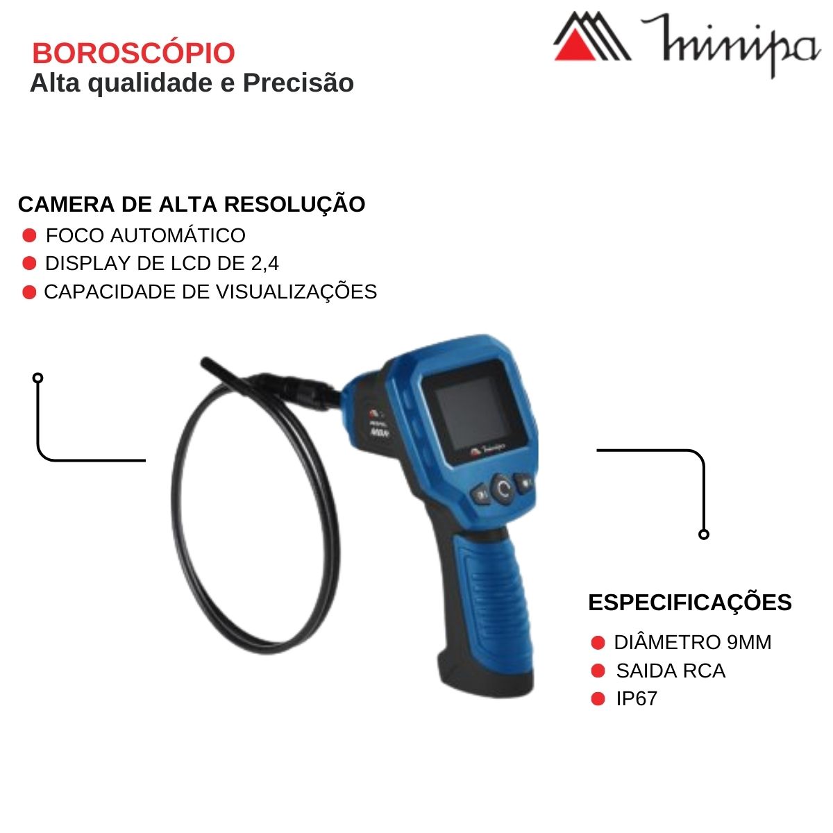 Aparelho Boroscópio RCA 1/6 300g IP67 Azul Mbr-240 Minipa