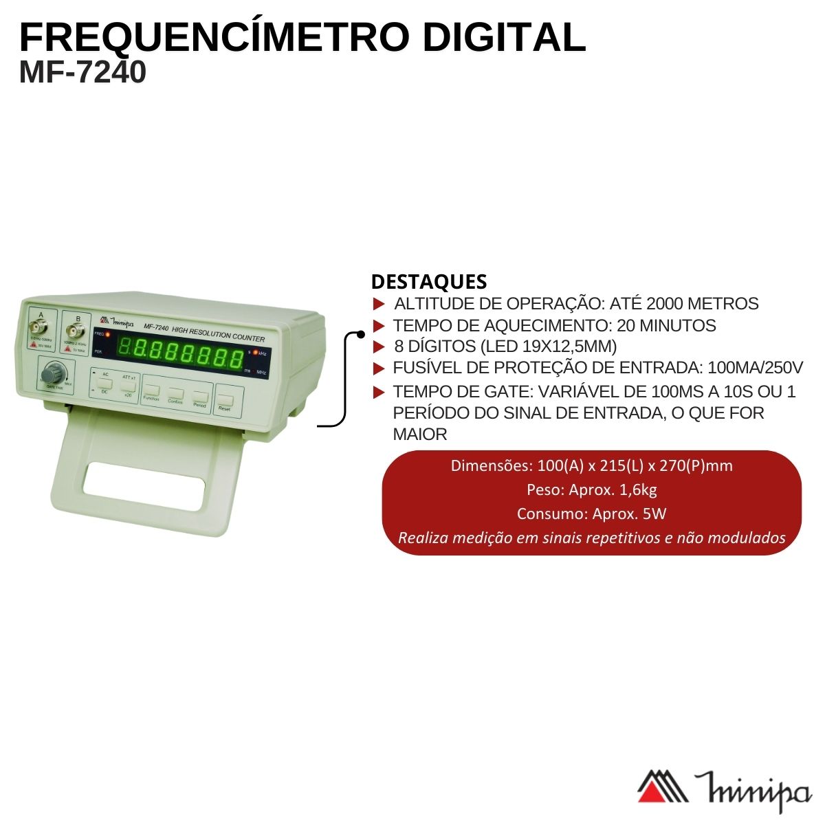 Frequencímetro Digital de Bancada 2,4Ghz Mf7240 Minipa