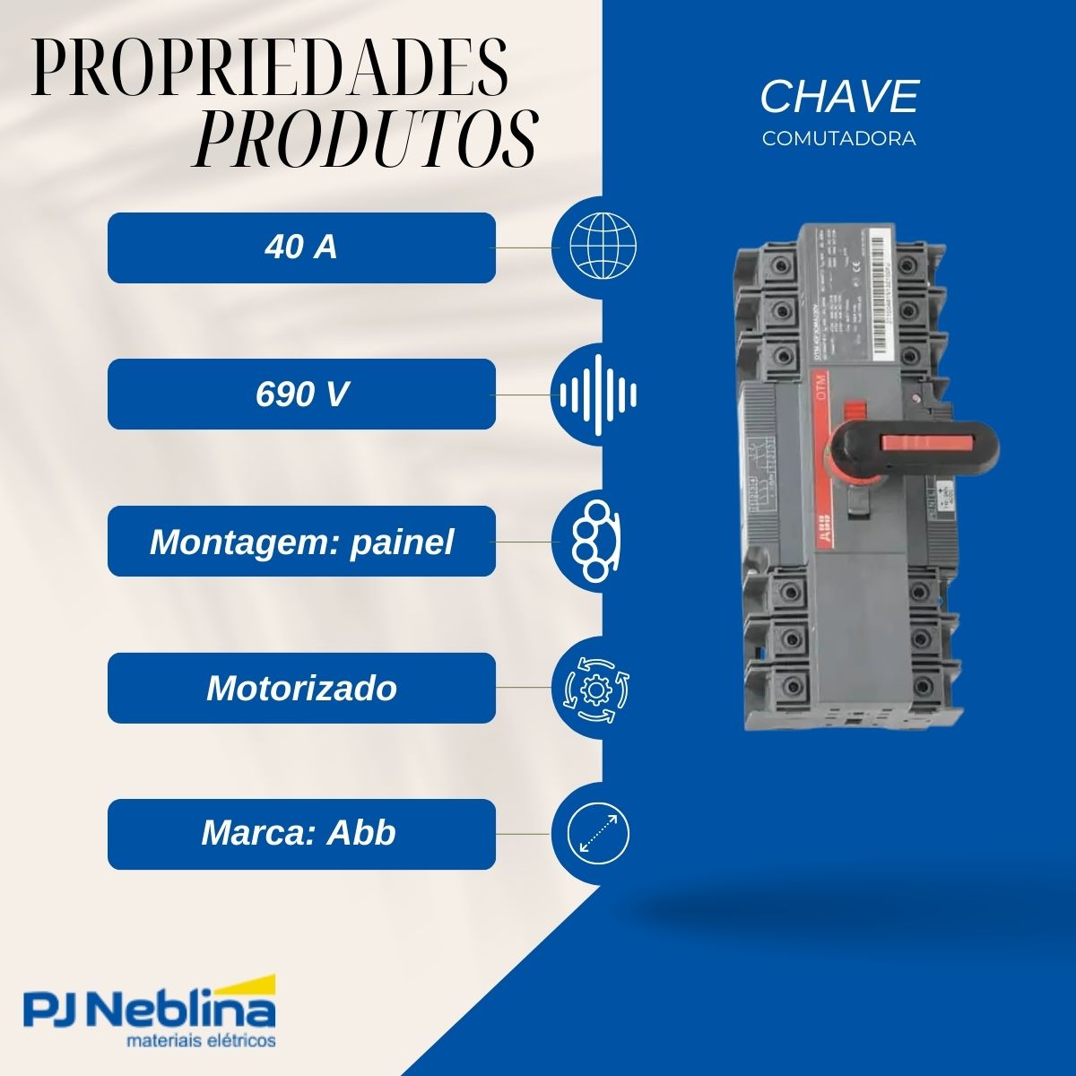 Chave Comutadora Tripolar 3 Posições 40A 690V Motorizada - Abb