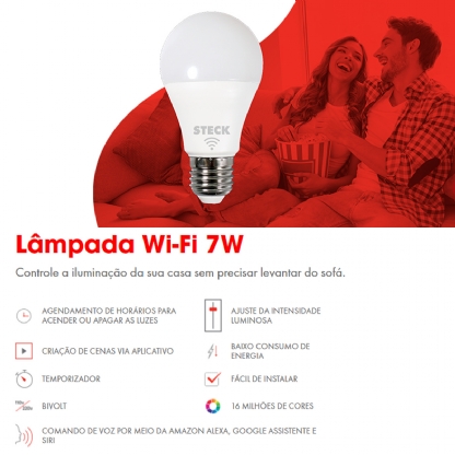 Lâmpada Led Inteligente Smart Wifi 7W Bivolt E27 RGBW - Smarteck
