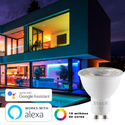 Lâmpada Led Inteligente Smart Wifi Dicróica 4,8W Bivolt Gu10  2700K-6500K RGBW Wifi - Smarteck