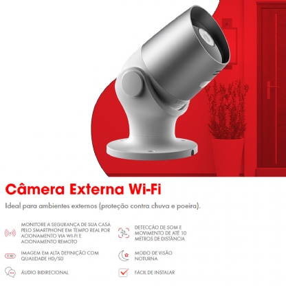 Câmera Externa Inteligente Smart Wifi Bivolt 5V 1A IP65 Lente 4,0mm F2.0 Branco - Smarteck