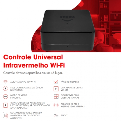 Controle Remoto Universal Inteligente Smart Infravermelho Wifi 5V 1A Preto - Smarteck