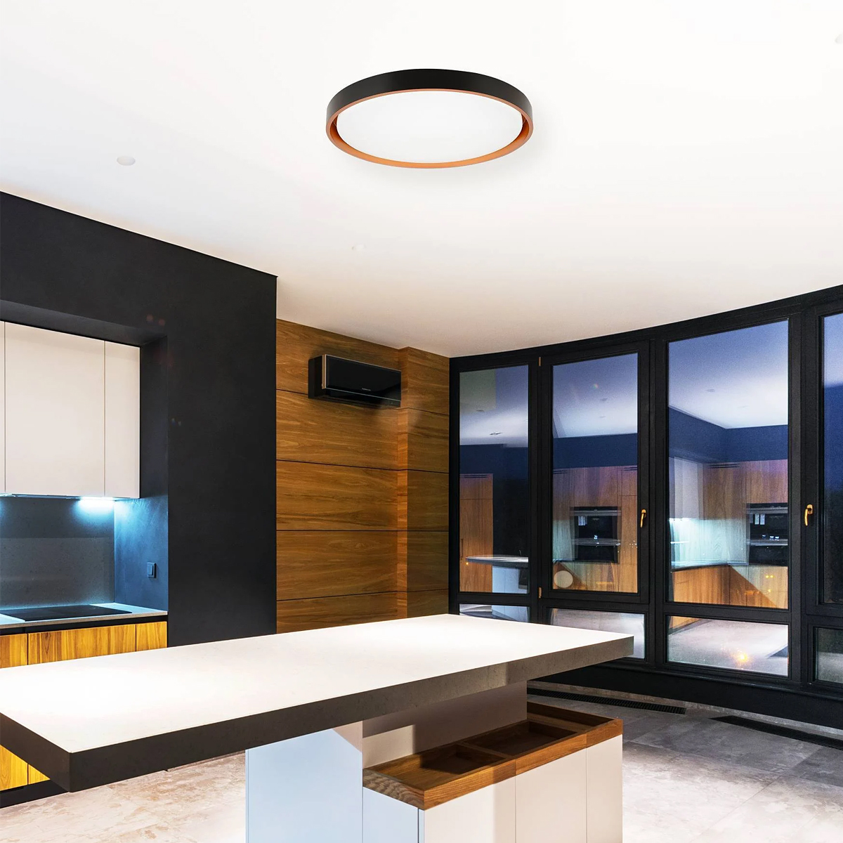 Luminária Plafon Led Sobrepor Montana Preto 24/48W Bivolt Luz Amarela/Neutra/Branca 3000/4000/6000K - Hevvy