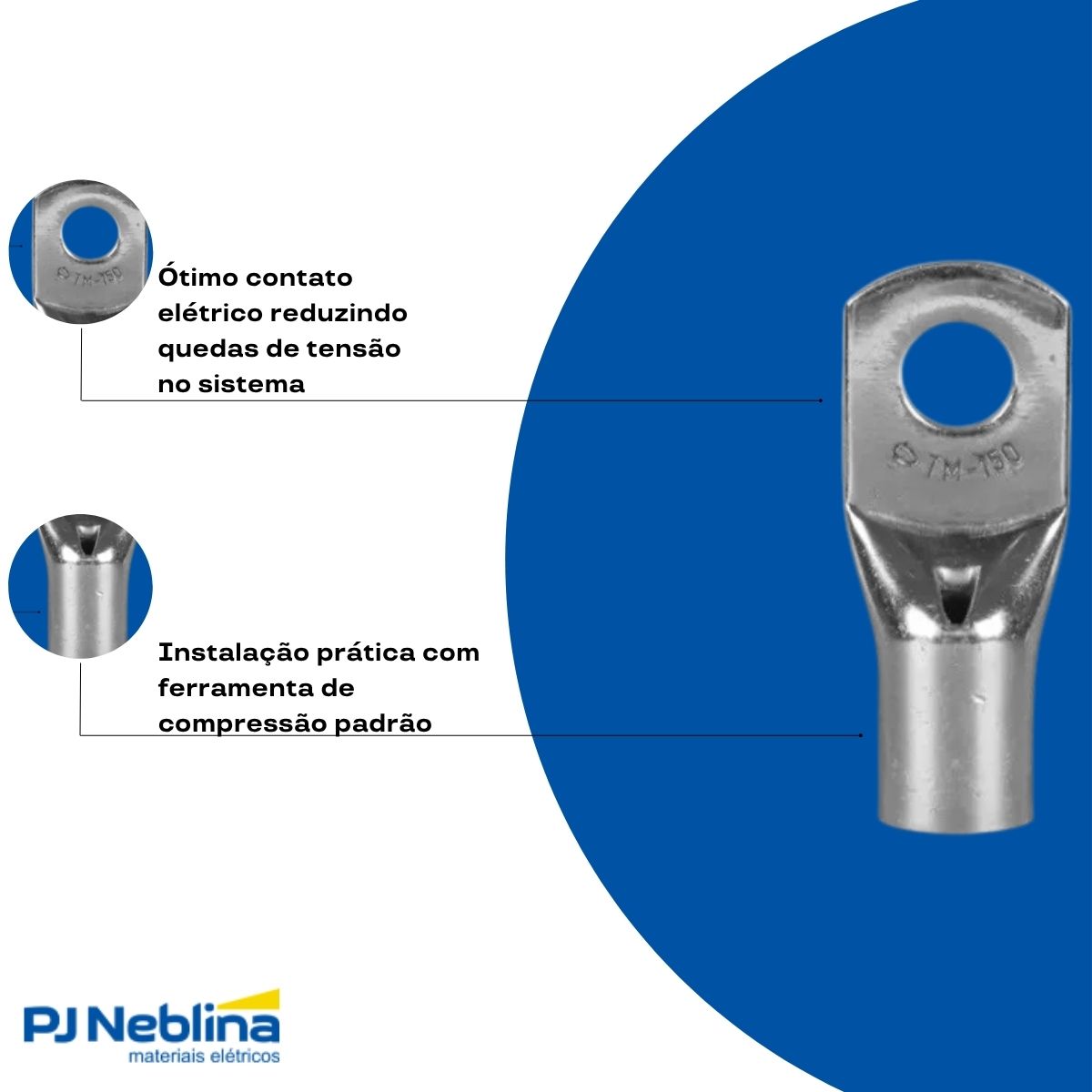 Terminal Compressao 10mm 1 Compr 1 Furo F=6,5mm 1/4 (m6)