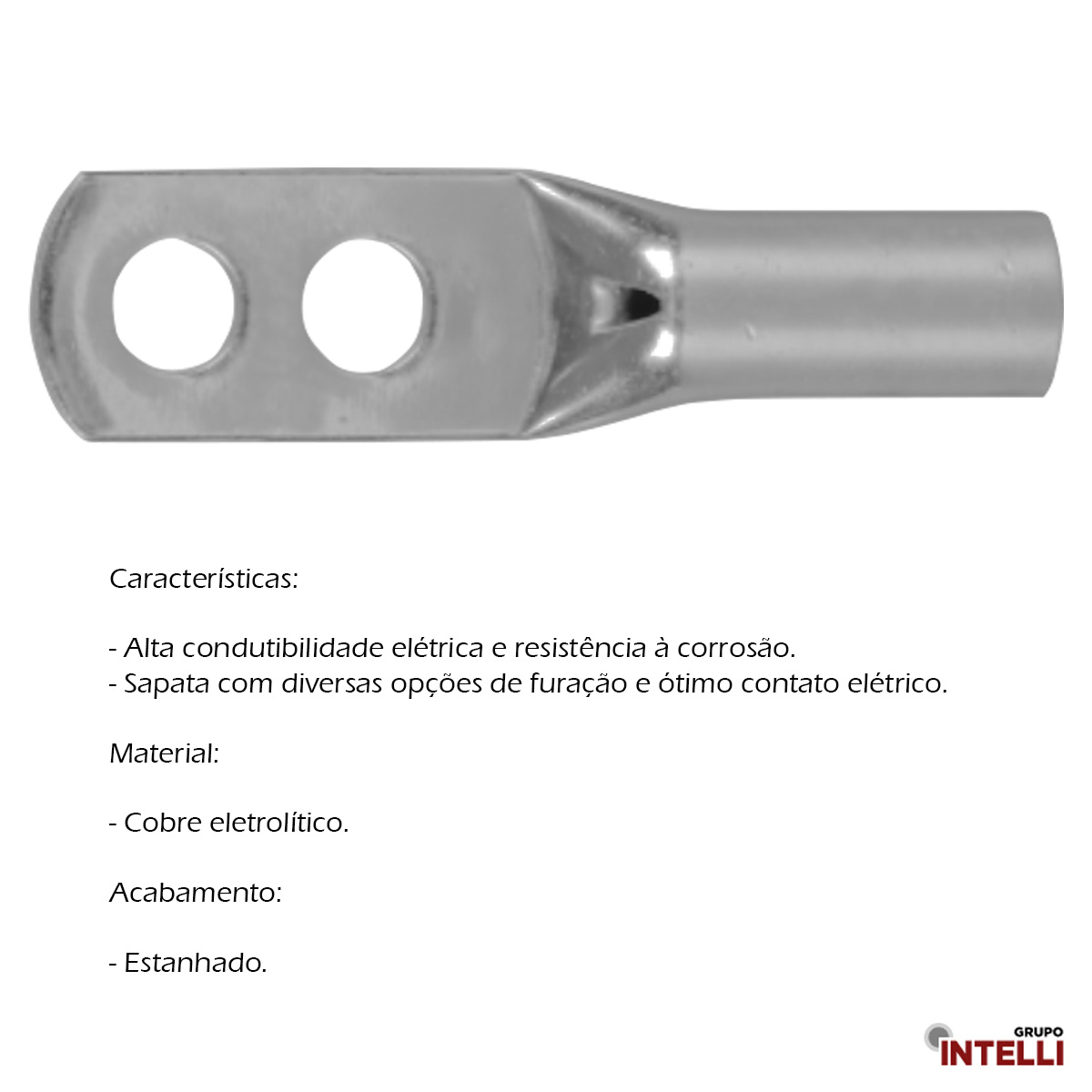 Terminal Compressão 240Mm 2 Compressões 2 Furos F=13,8Mm 1/2 Polegadas M12 Cobre Estanhado 781A 660 Intelli