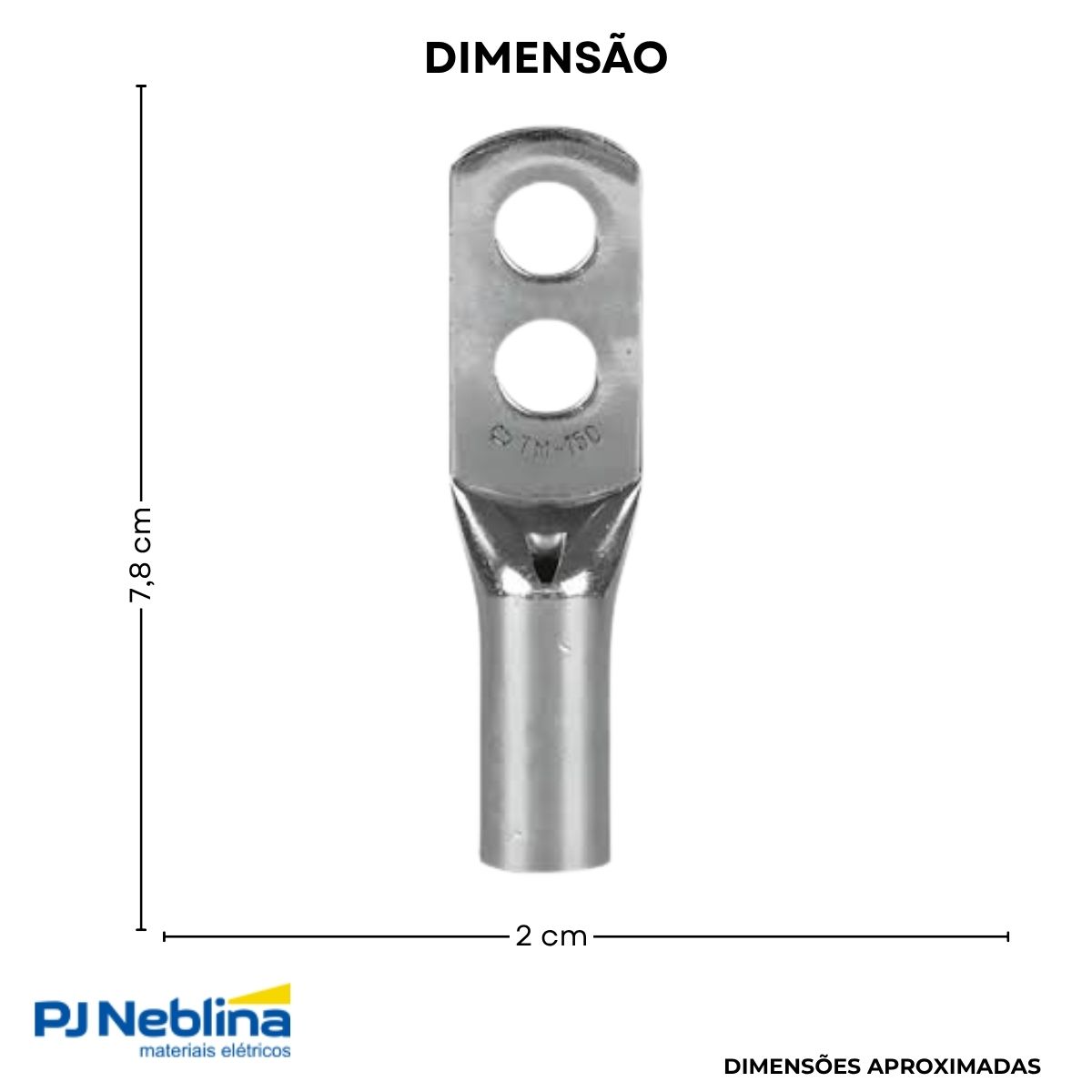 Terminal Compressao 50mm 2 Compr 2 Furos F=8,5mm 5/16 (m8)