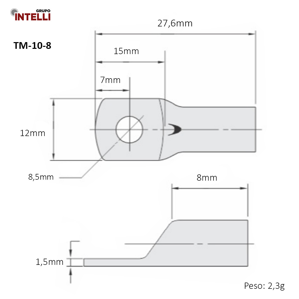 Terminal Compressão 10Mm 1 Compressão 1 Furo F=8,5Mm 5/16 M8 6041 Intelli