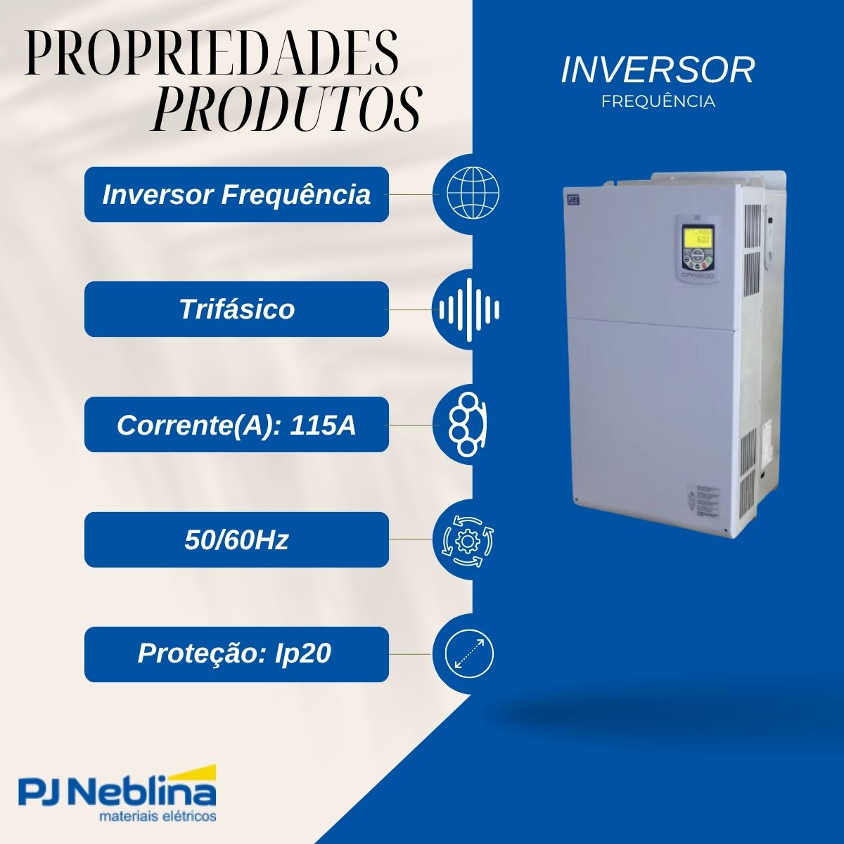 Inversor Frequência Trifásico 50/60Hz 115A 55Kw - Weg