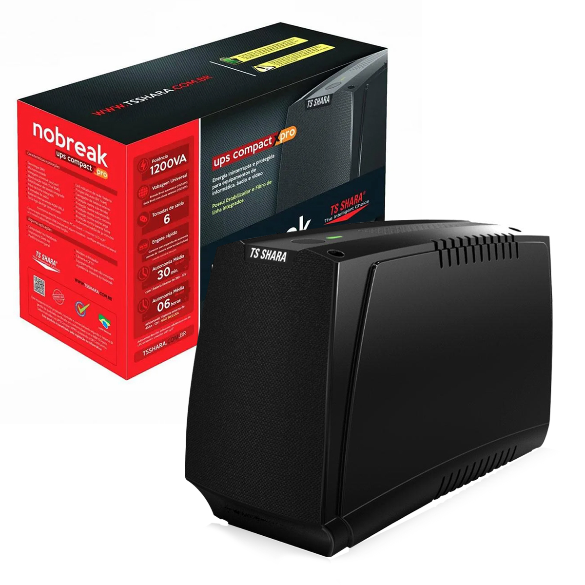 Nobreaks Ups Compact Xpro/1400 Universal 1BSem 1Ba Bivolt Auto 6 Tomadas 115V/220V 7A/45A - Ts Shara