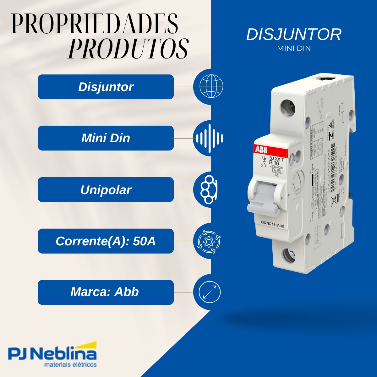 Disjuntor Mini Din Unipolar 50A Curva C 3Ka 230V - Abb