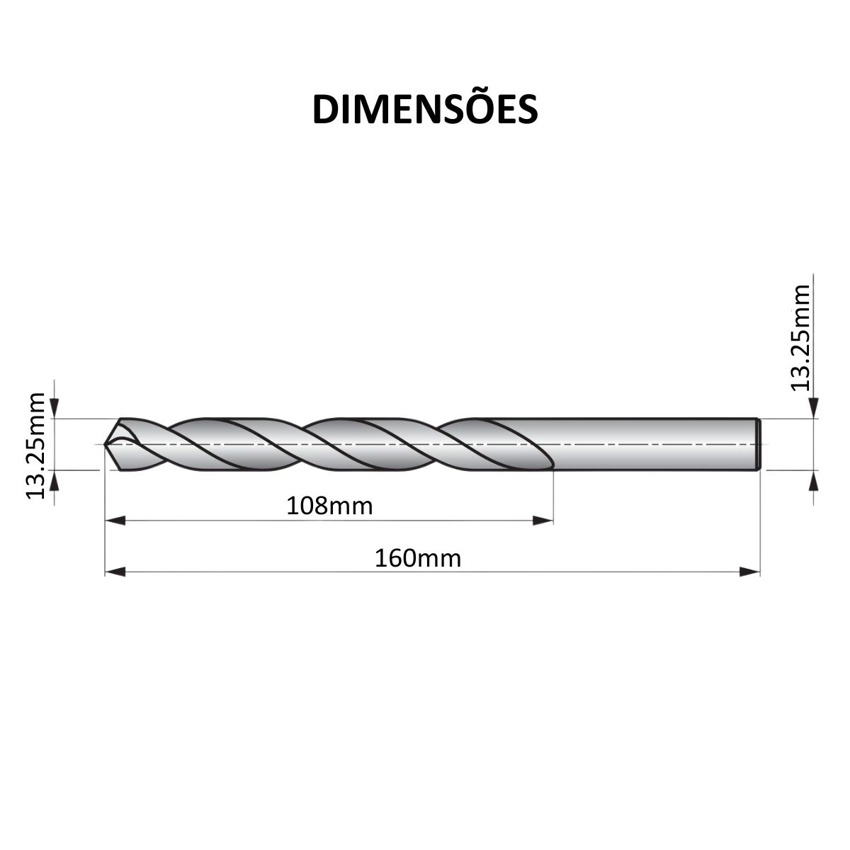 Broca Aço Rápido (HSS) HP DIN 338 Para Metal 13,25Mm 160Mm Brilhante/Tin Auto Centrante Dormer