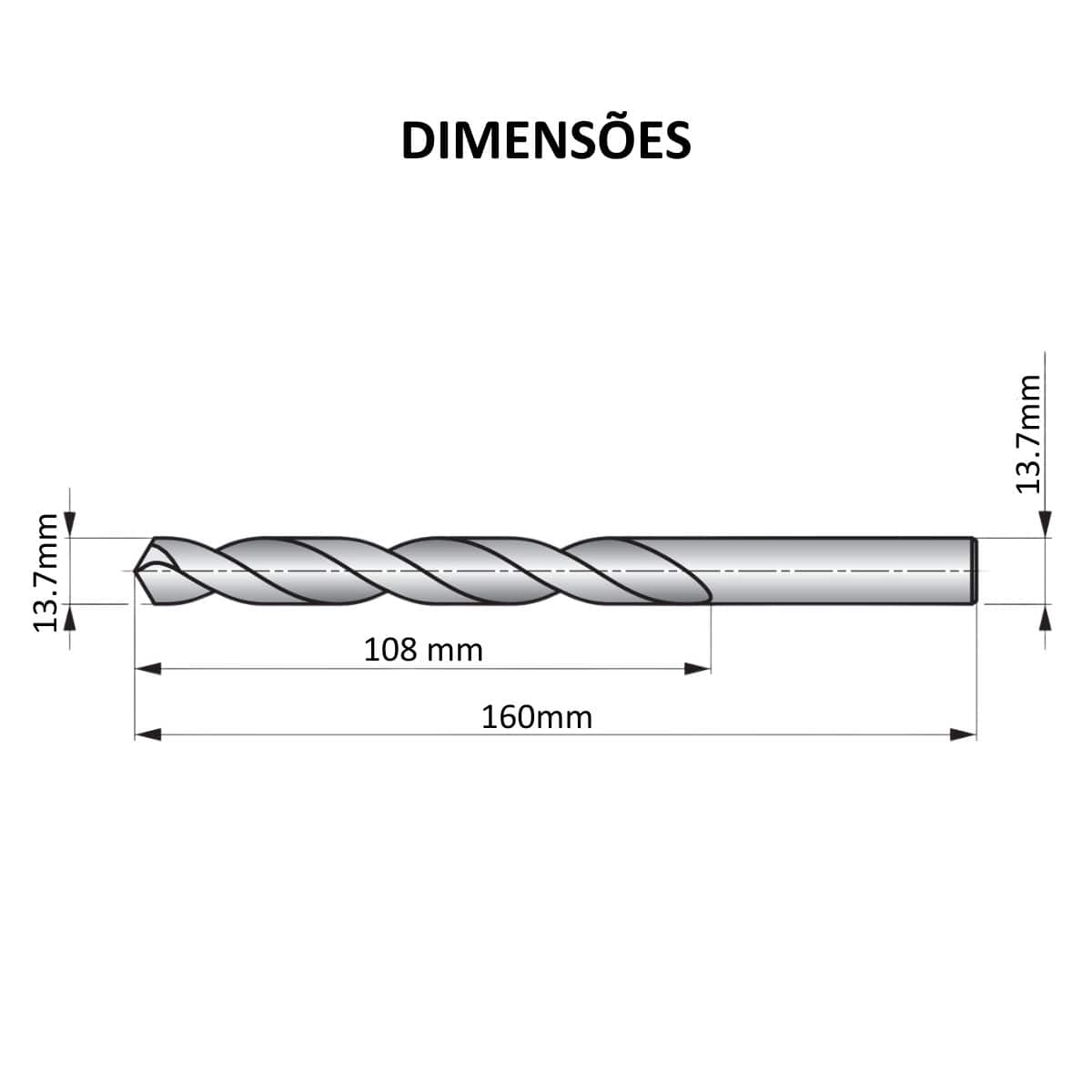Broca Aço Rápido (HSS) HP Din 338 Para Metal 13,70Mm 160Mm Brilhante/Tin Auto Centrante Dormer