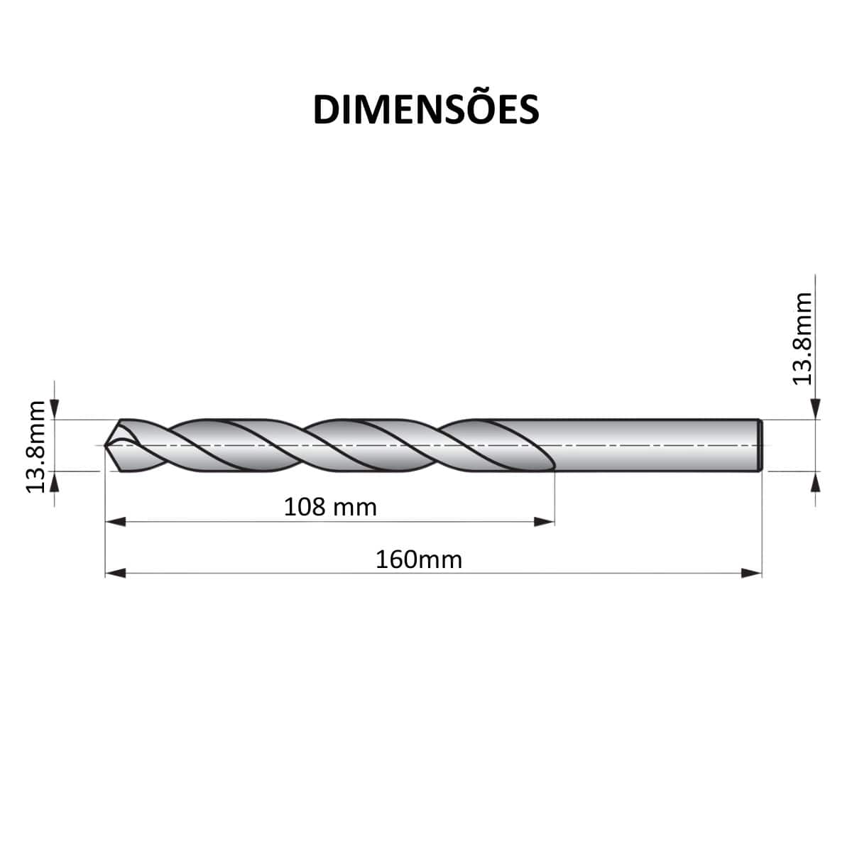 Broca Aço Rápido (HSS) Hp Din 338 Para Metal 13,80Mm 160Mm Brilhante/Tin Auto Centrante Dormer