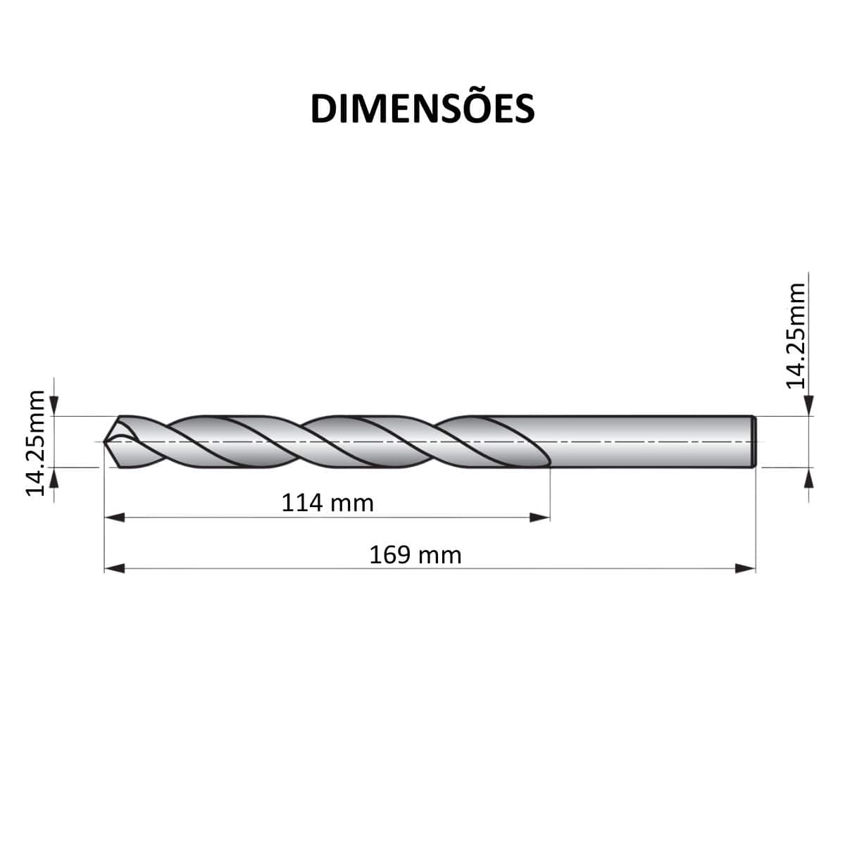 Broca Aço Rápido (HSS) HP Din 338 Para Metal 14,25Mm 169Mm Brilhante/Tin Auto Centrante Dormer
