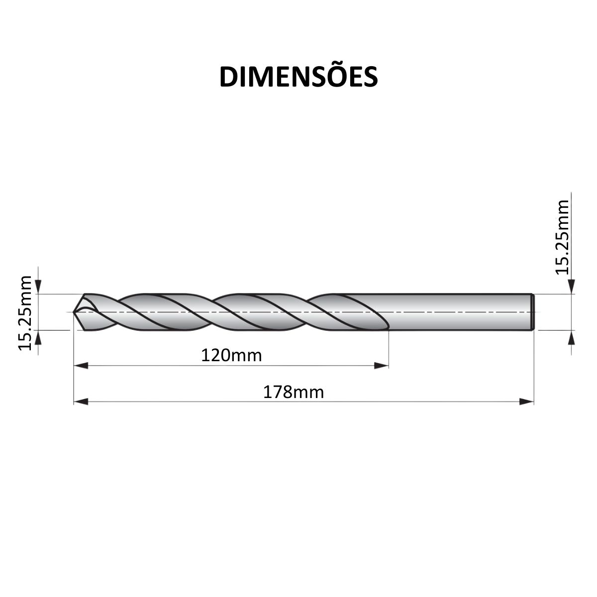 Broca Aço Rápido Hss Hp Din 338 Para Metal 15,25Mm 178Mm Brilhante/Tin Auto Centrante - Dormer