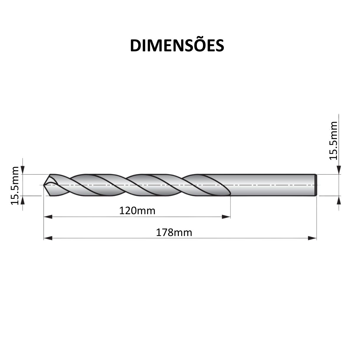 Broca Aço Rápido (Hss) HP DIN 338 P/Metal 15,50Mm 178Mm Brilhante/Tin Auto Centrante Dormer