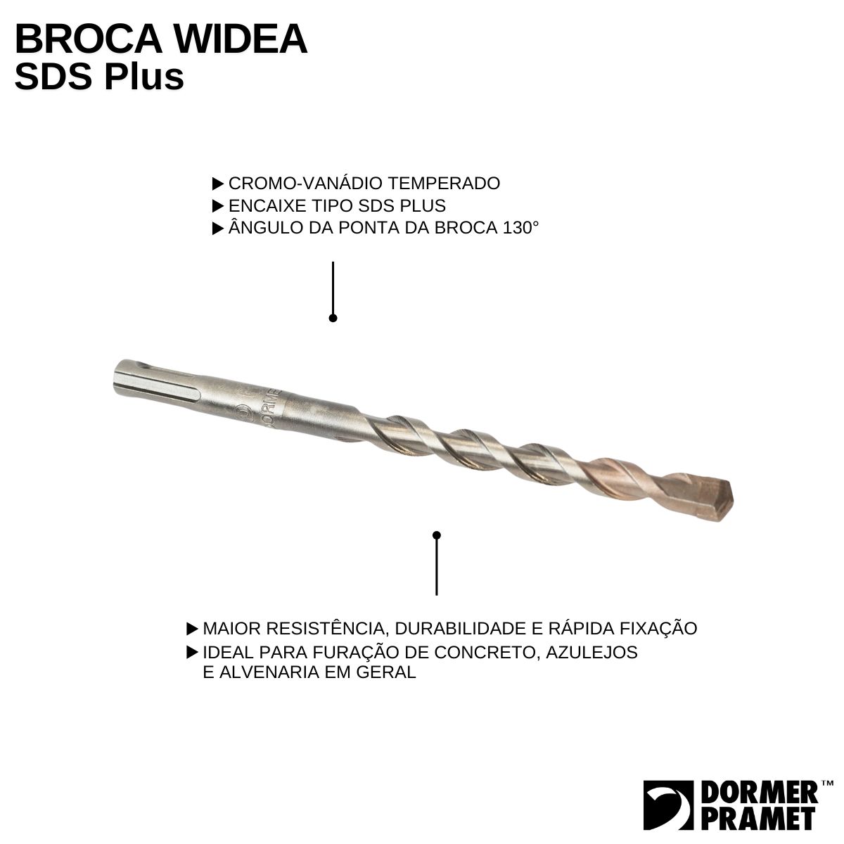 Broca Widea Hss Hm Sds Plus Para Concreto 13,00Mm 160Mm Brilhante A80613.0X160B - Dormer