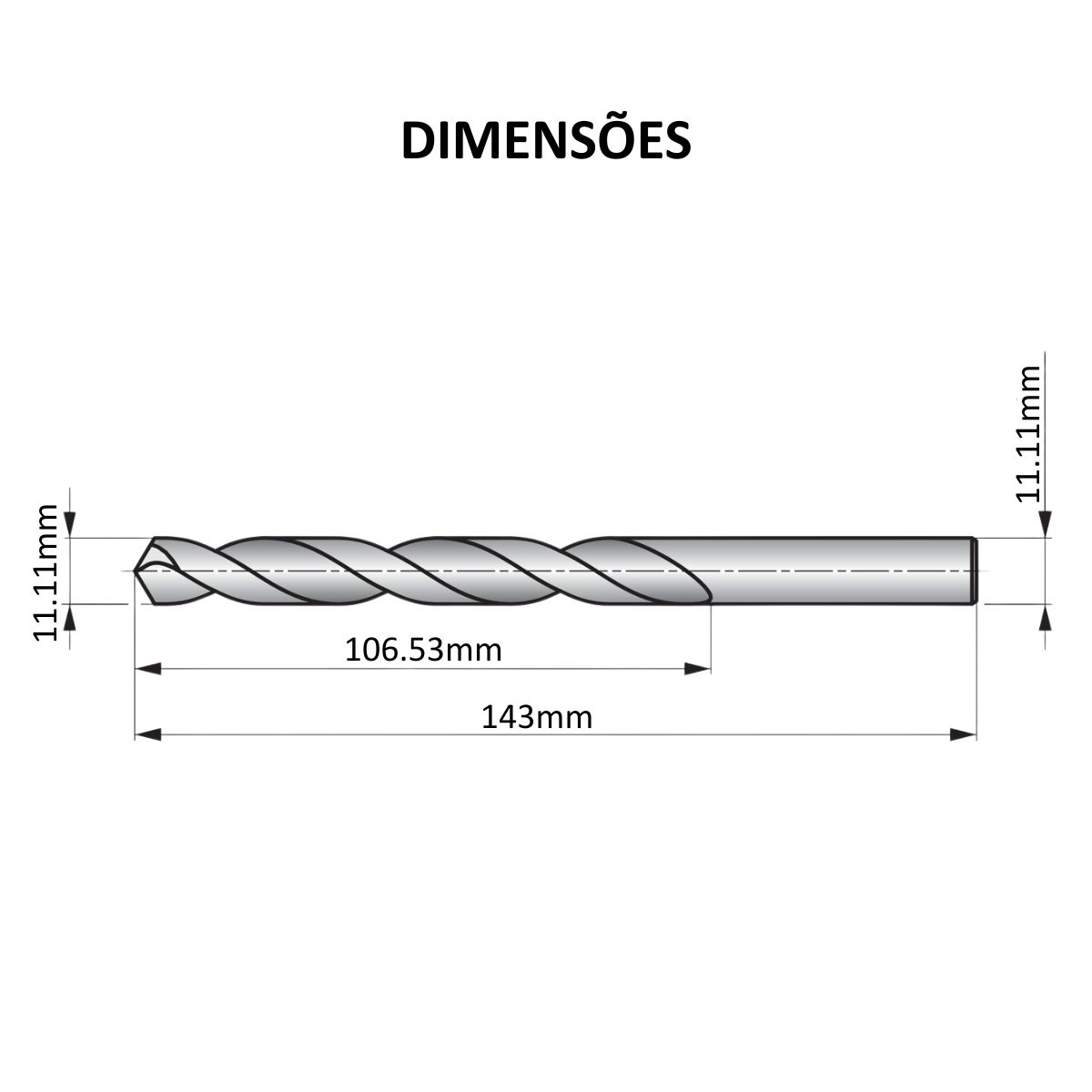 Broca Aço Rápido (Hss) Hp Din 338 Para Metal 7/16 143Mm Brilhante A1547/16B Dormer