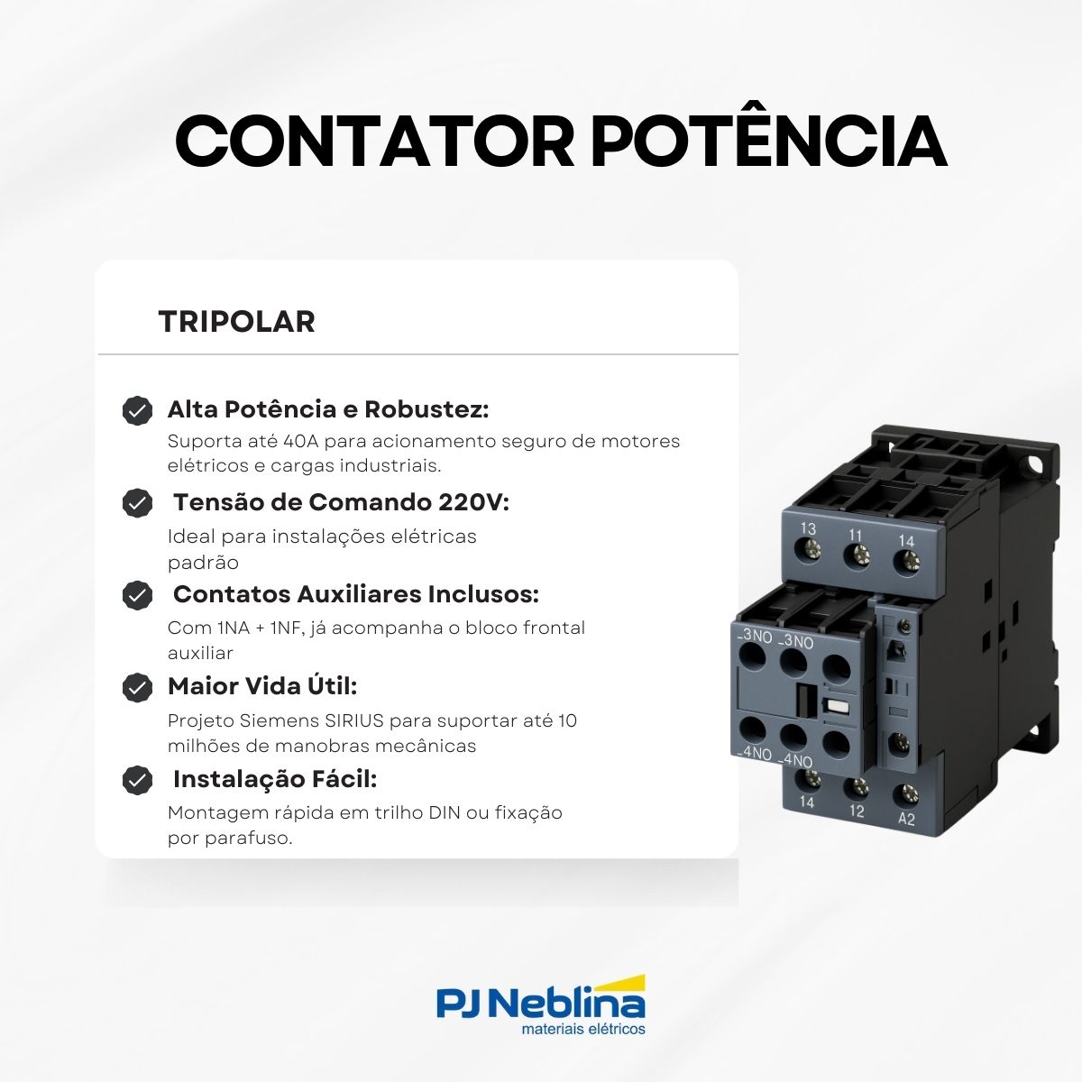 Contator Potencia Tripolar 40a 220v 1na+1nf 50/60hz Bloco Co