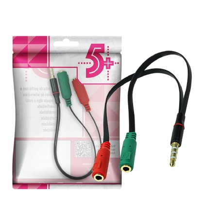 Cabo Adaptador 3 Plug Macho X 2 P2 Fêmea Para Microfone E Fone Headset Ps4/Xbox Preto 018-6045 - 5+