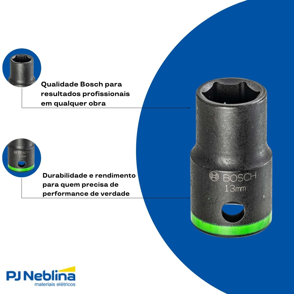 Soquete Sextavado Impacto 13 mm Enc 1/2 - Bosch