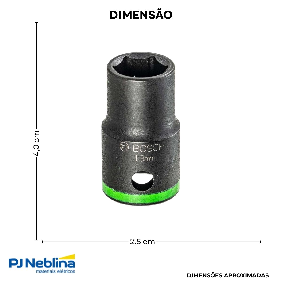 Soquete Sextavado Impacto 13 mm Enc 1/2 - Bosch