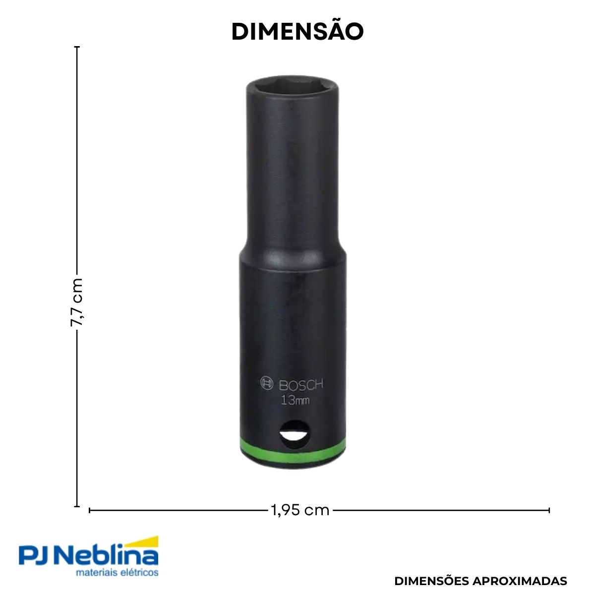 Soquete Sextavado Impacto Longo 13 mm Enc 1/2 - Bosch