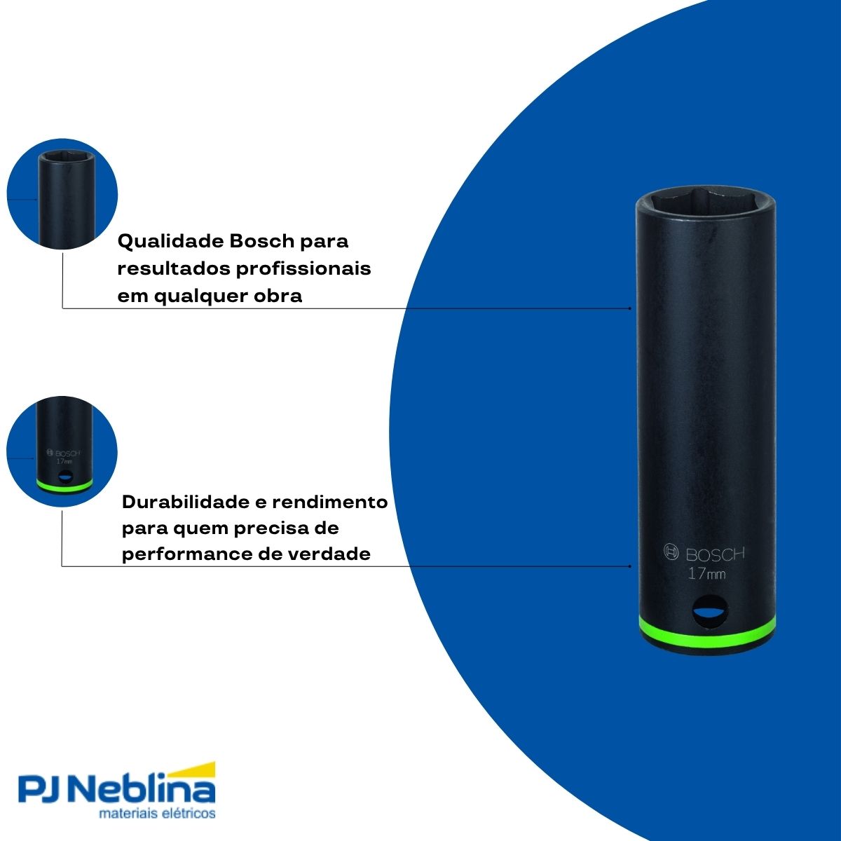 Soquete Sextavado Impacto Longo 17Mm Enc 1/2 - Bosch