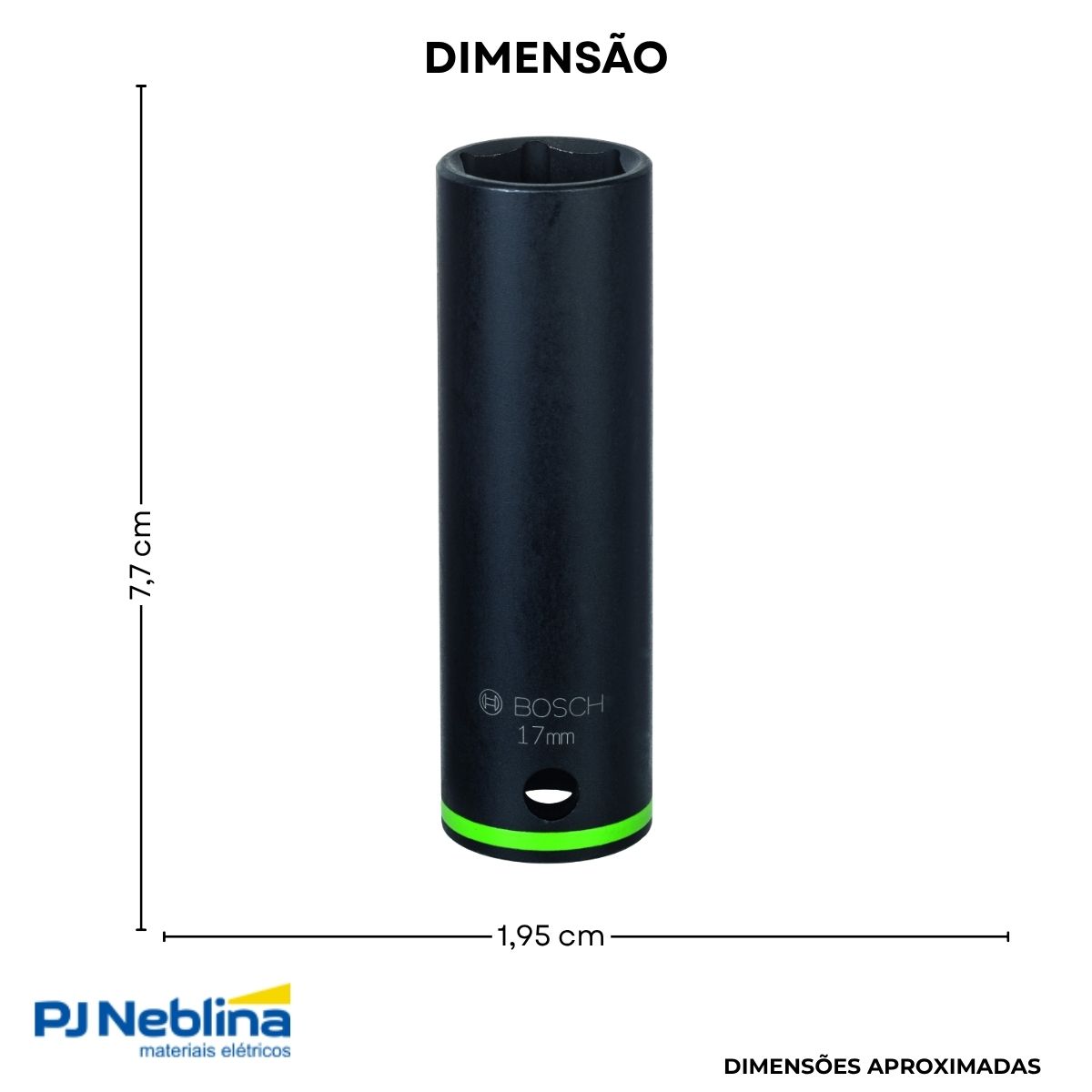 Soquete Sextavado Impacto Longo 17Mm Enc 1/2 - Bosch