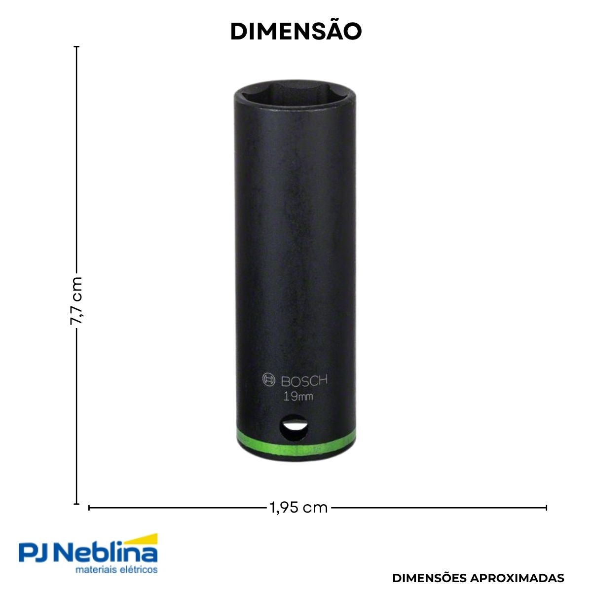 Soquete Sextavado Impacto Longo 19 mm Enc 1/2 - Bosch