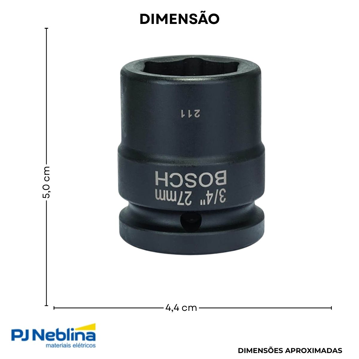 Soquete Sextavado Impacto 27 mm Enc 3/4 - Bosch