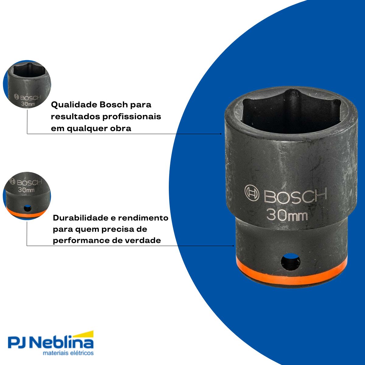 Soquete Sextavado Impacto 30 mm Enc 3/4 - Bosch