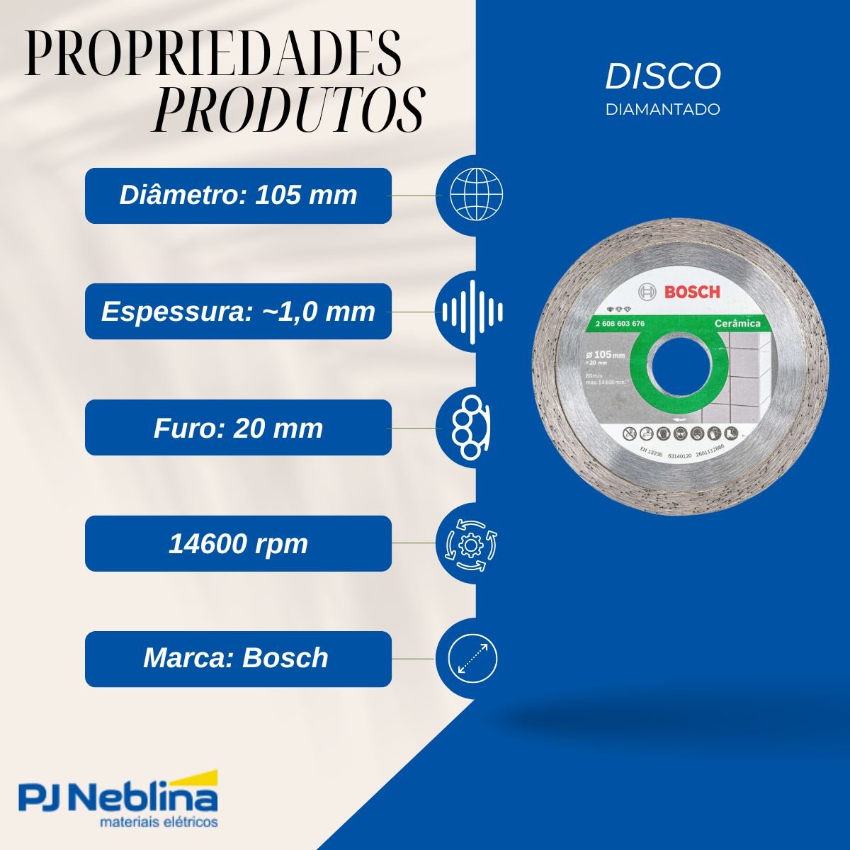 Disco Diamantado Std Ceramic Liso -105 mm - Bosch