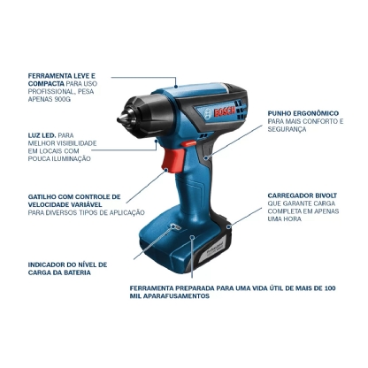 Parafusadeira E Furadeira GSR 1000 SMART 1/4 6Mm Bateria 12V Com Maleta - Bosch
