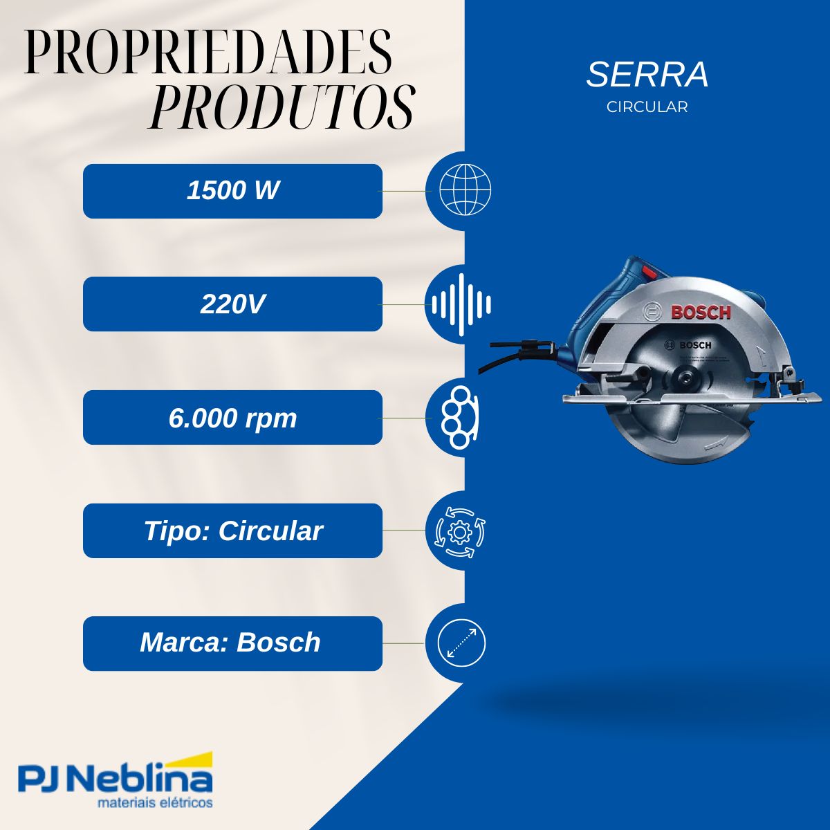 Serra Circular Manual 1500W 220V 6000 Rpm - Bosch