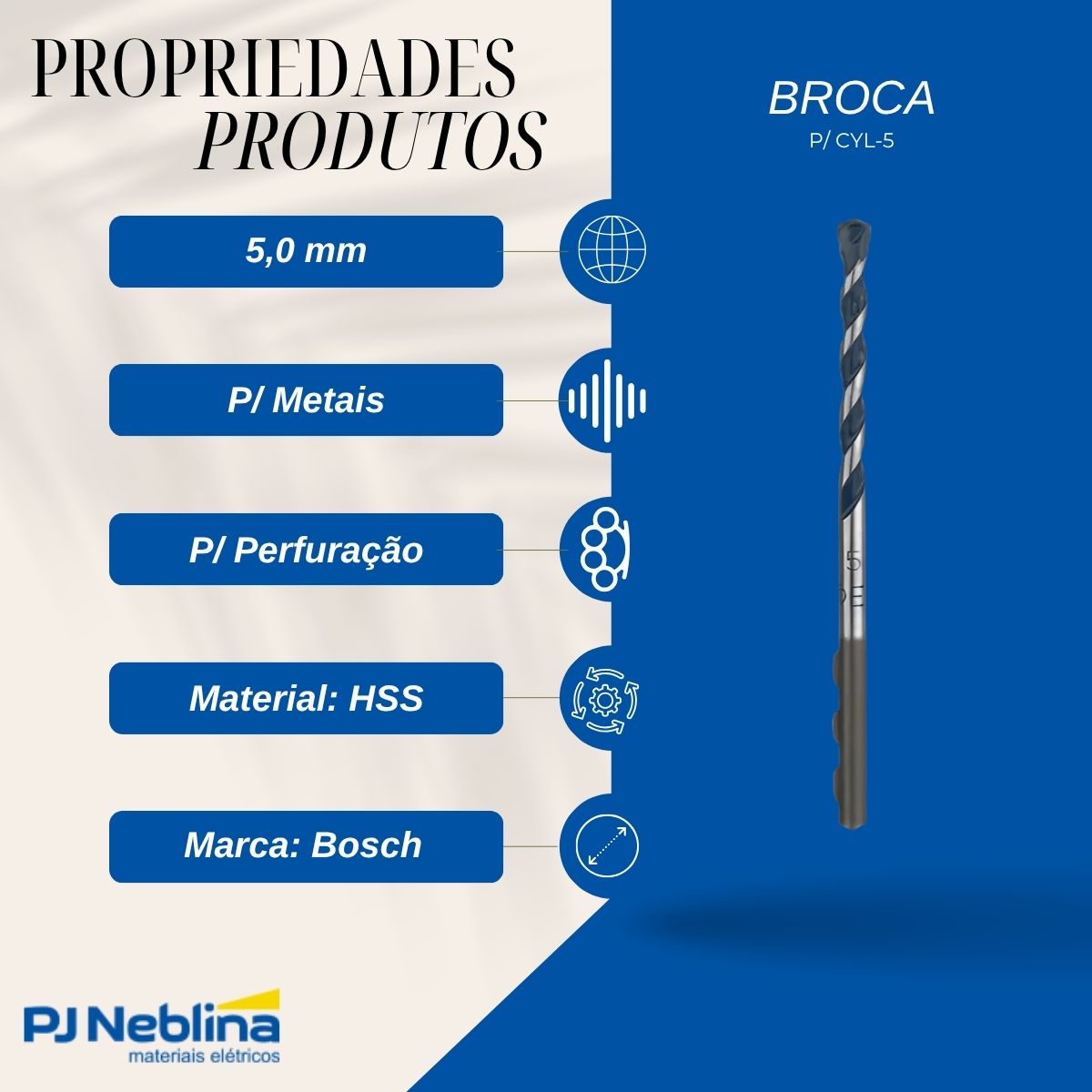 Broca Para Cyl-5 5,0 mm 100 mm - Bosch